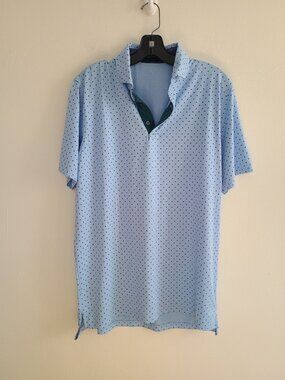 Greyson Men’s Golf Polo Shirt Size M Light Blue Logo Pattern Short Sleeve